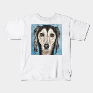 Painting of a Saluki Dog on Blue Background Kids T-Shirt